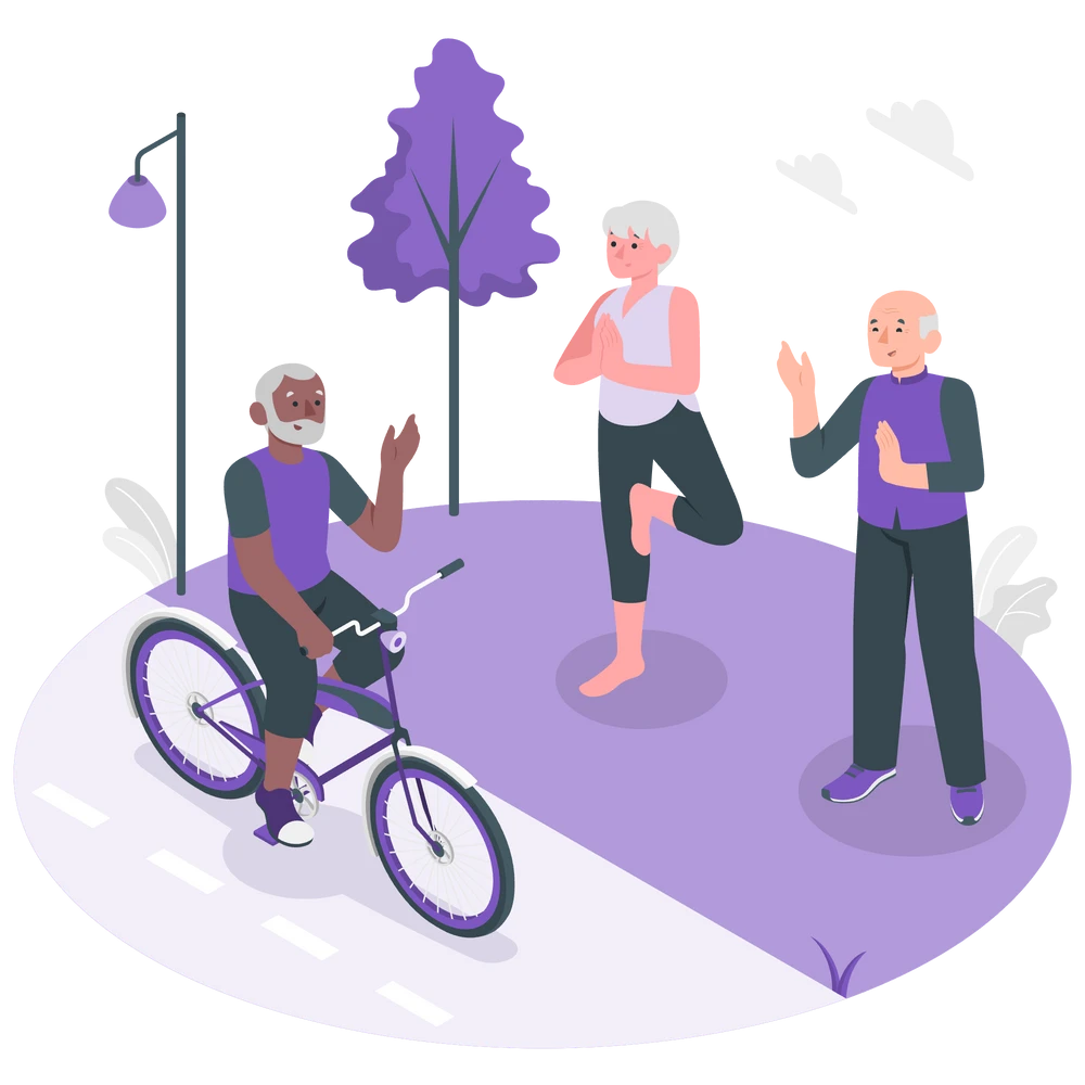 Three senior citizens working out together.