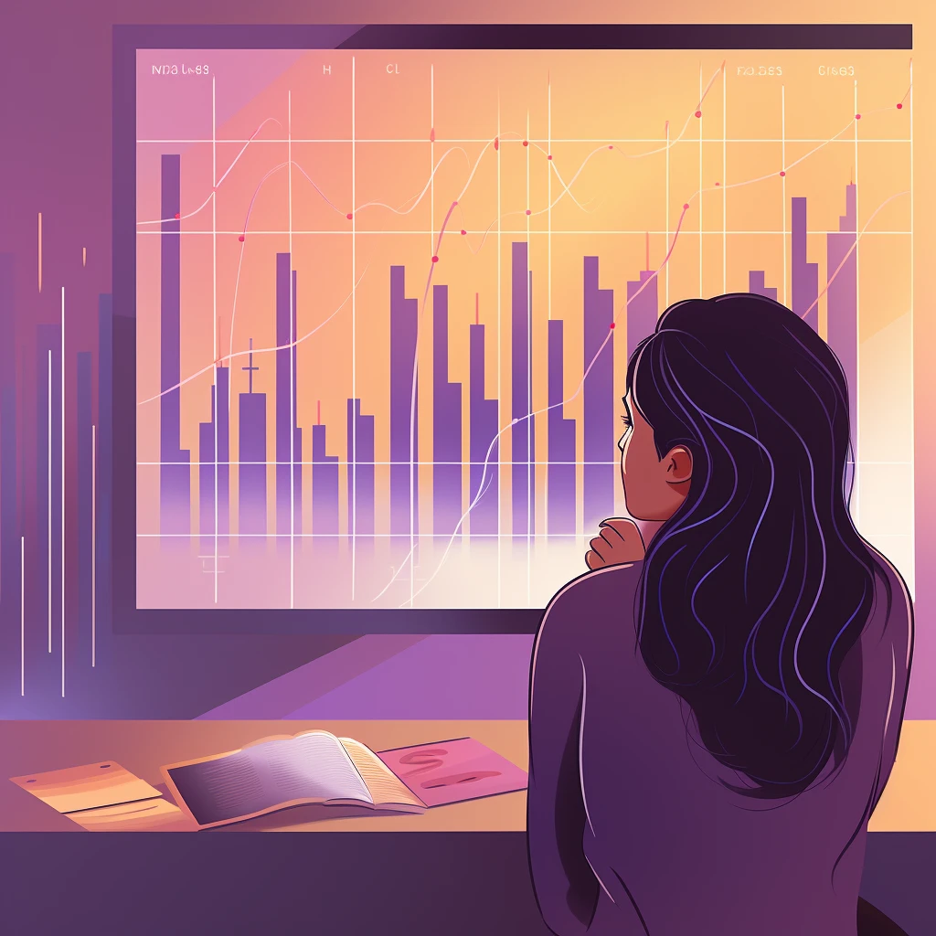 A woman intently reviewing a financial graph.
