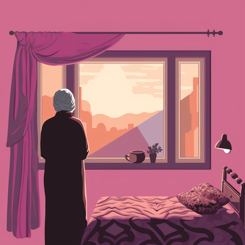 An old woman lost in thought as she gazes out the window.