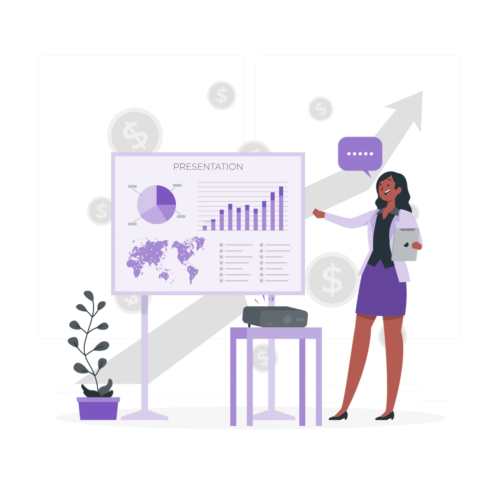 A professional giving a business presentation potentially focusing on long-term care insurance.