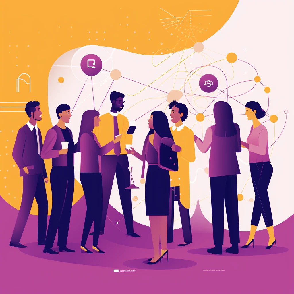 A group of professionals networking and discussing ideas.