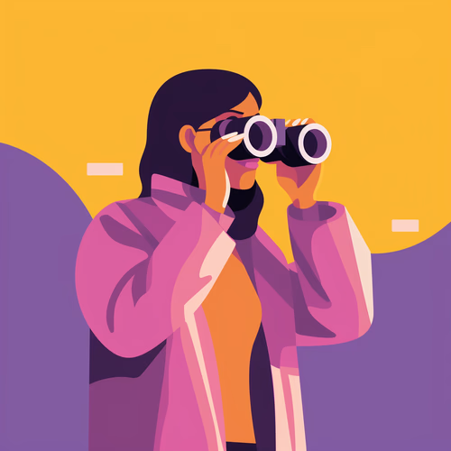 A woman looking through binoculars.