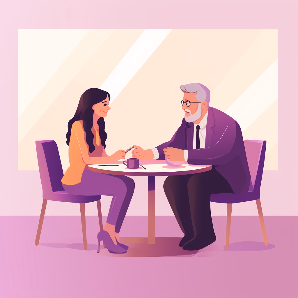 An older man and a younger woman in discussion over financial data.